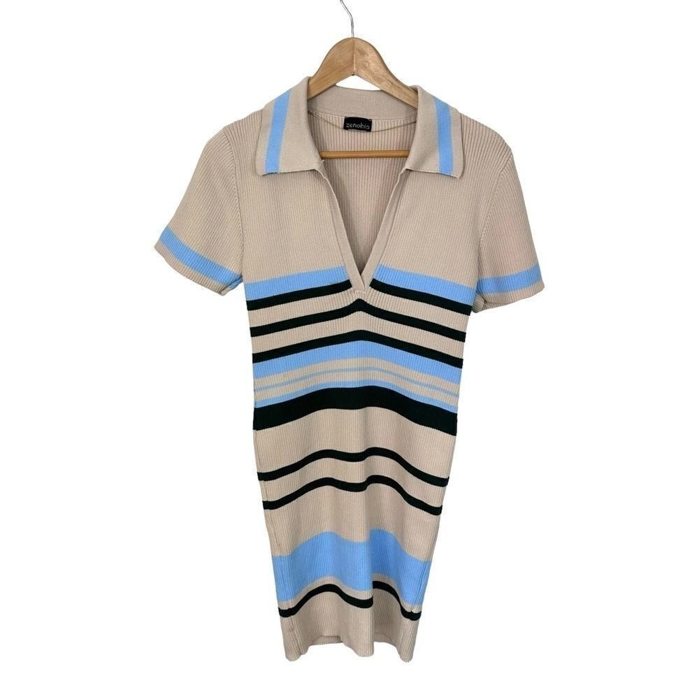 Zenobia Ribbed Knit Collared Mini Dress, small - Picture 3 of 11